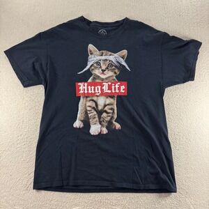 DMOM Cat Bandana Hug Life Graphic TShirt Mens Large Black Cotton Tee Pop Culture
